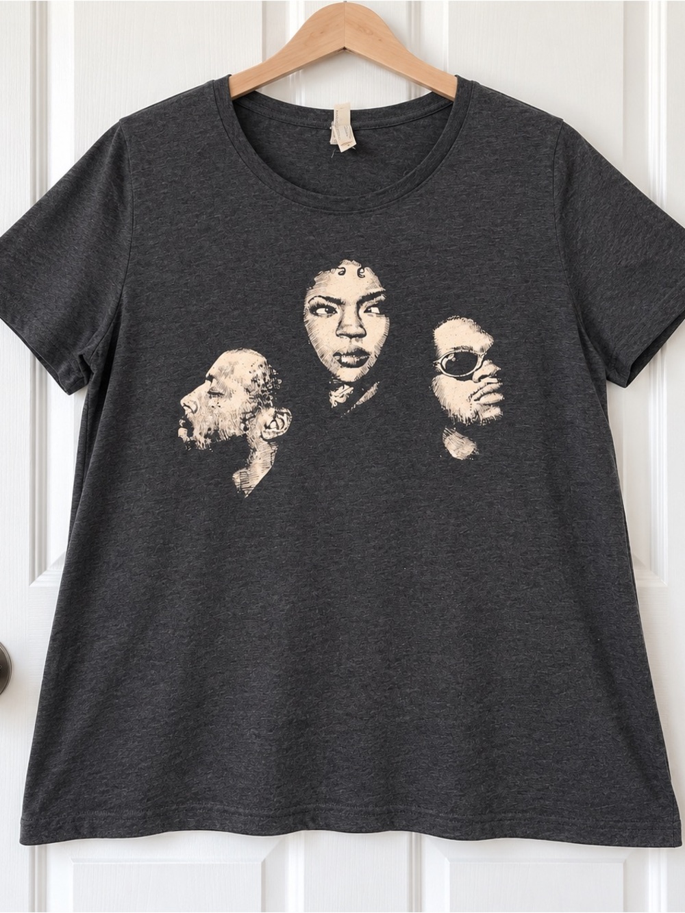 Charcoal Graphic Crewneck T-Shirt with Iconic Hip Hop Trio Fugees